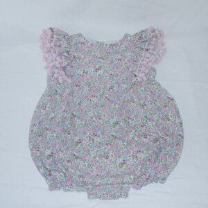 Smockingbird Floral Summer Bubble Romper Pompoms Sz 24m Girls